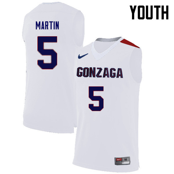Youth Gonzaga Bulldogs #5 Alex Martin College Basketball Jerseys Sale-White - Click Image to Close